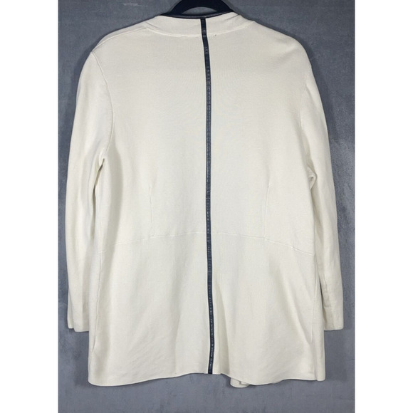 Talbots 1X Cardigan Sweater Long Open Faux‎ Leather Trim Women's Cream - Picture 2 of 5
